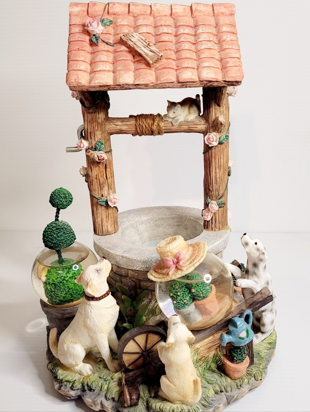 Vintage Sankyo Musical Wishing Well Dog Water Globe Decor Works See Video 9in